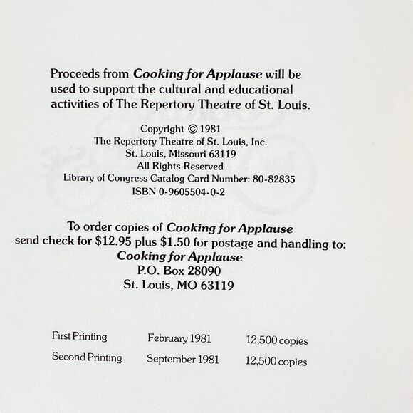 Cookbook St Louis 1981 Repertory Theatre Cooking For Applause Food Recipes Meals - Picture 4 of 8